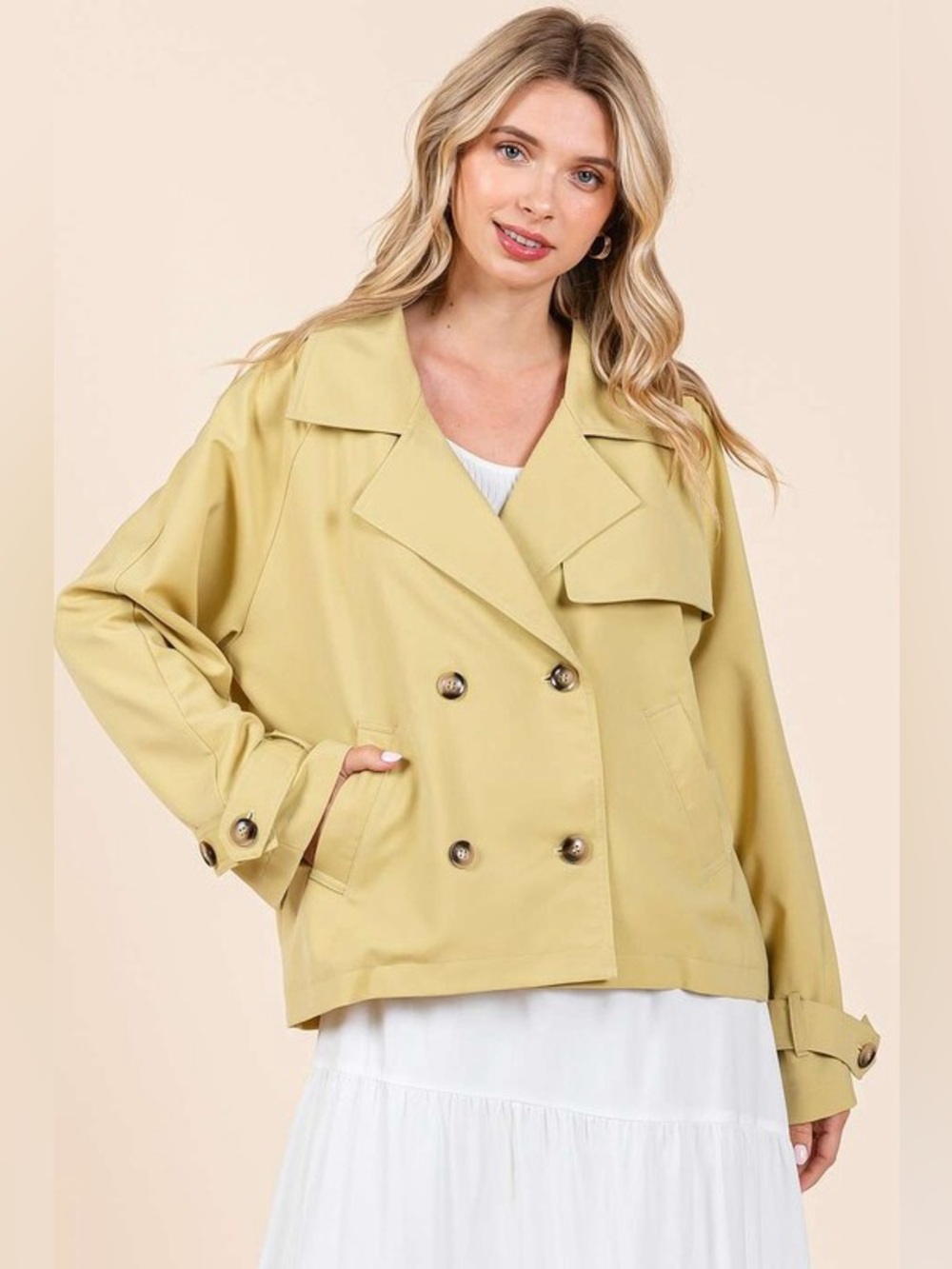 Mittoshop Double Breasted Long Sleeve Trench Coat Jacket